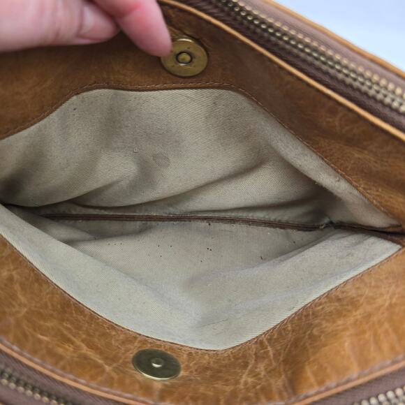 Vintage Lucky Brand Women's Leather Double Zipper Crossbody Bag Handbag Brown - Picture 8 of 15